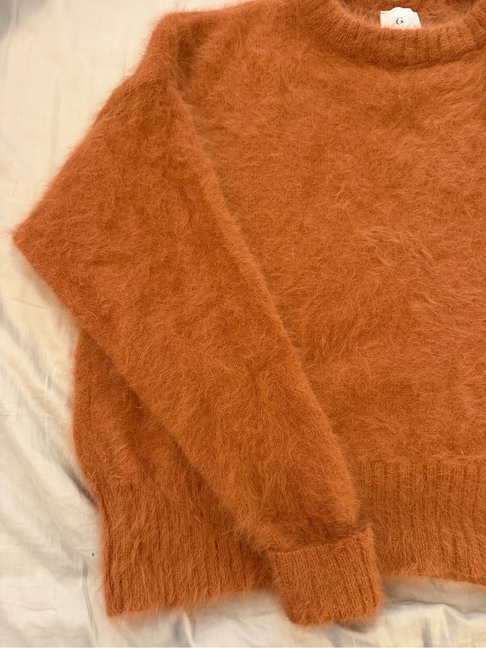 G. By Goop Burnt Orange Angora Oversized Sweater Size Medium Cozy Quiet Luxury - Picture 5 of 11